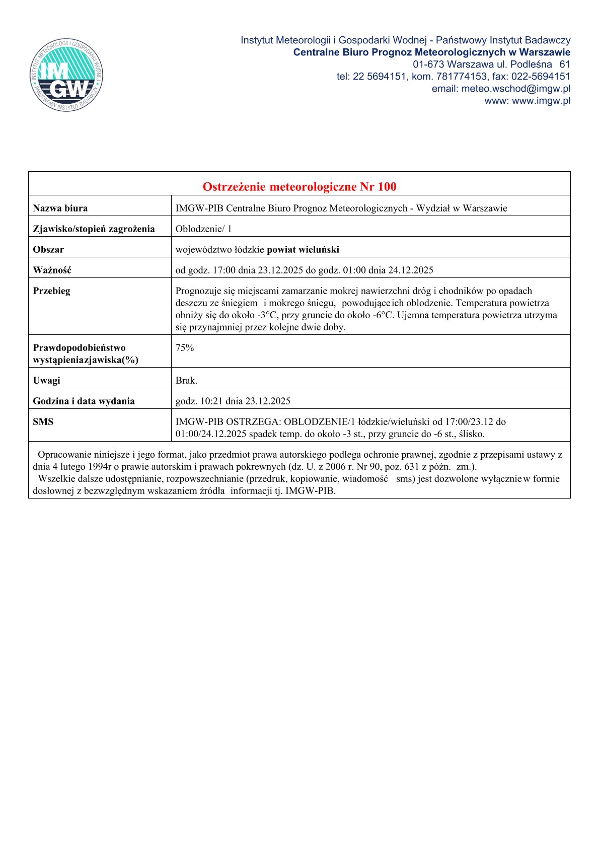 ostrzeżenie meteo 23.12.2025