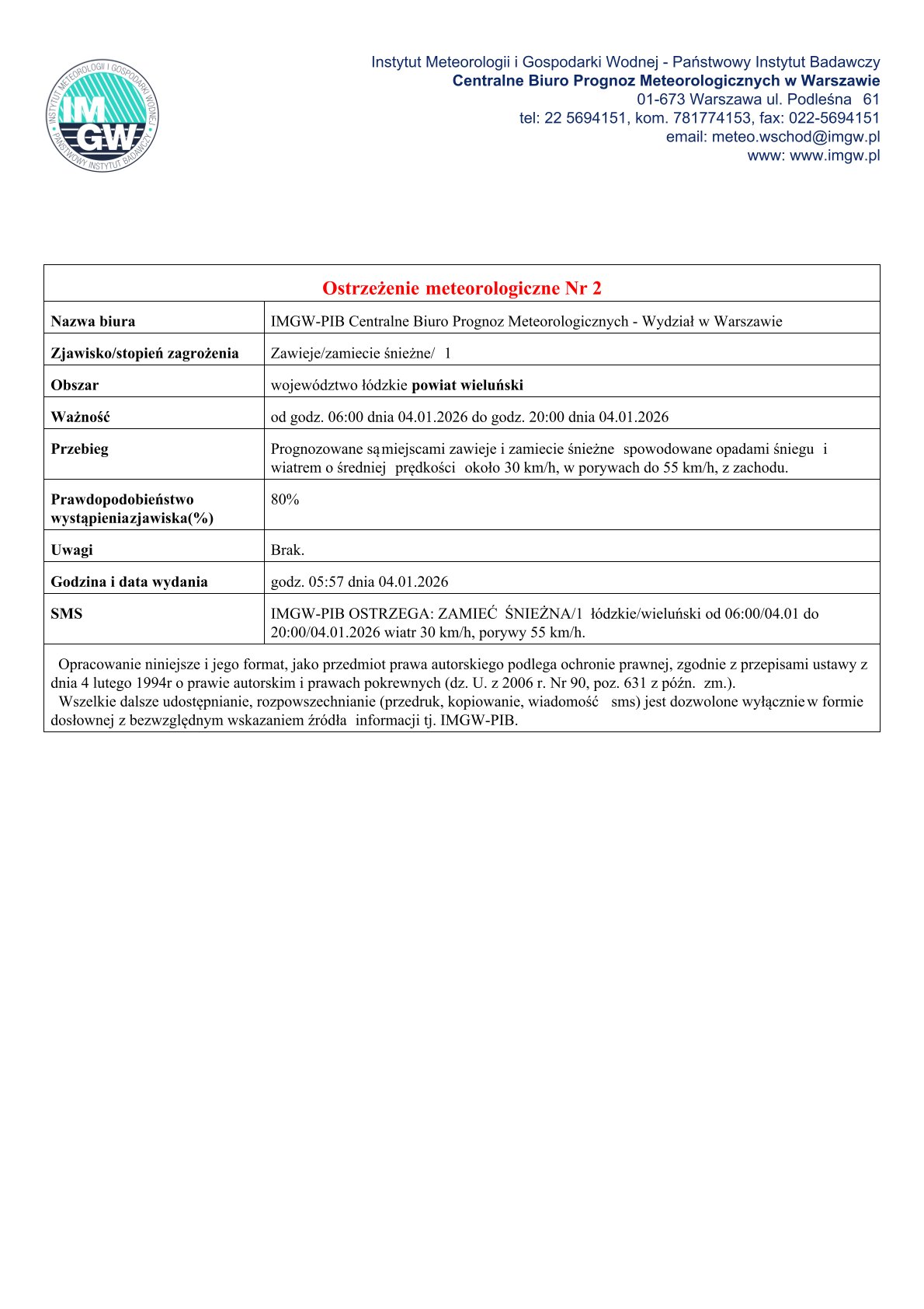 04.01.2026 ostrzeżenie meteo