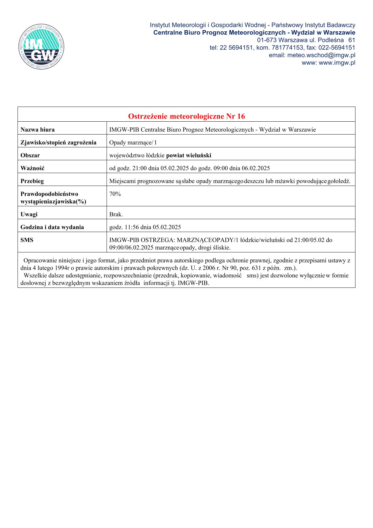 05.02.2025 ostrzeżenie meteo