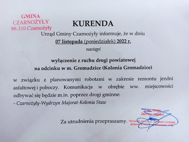 20221106 okresowe wylaczenie drogi z ruchu