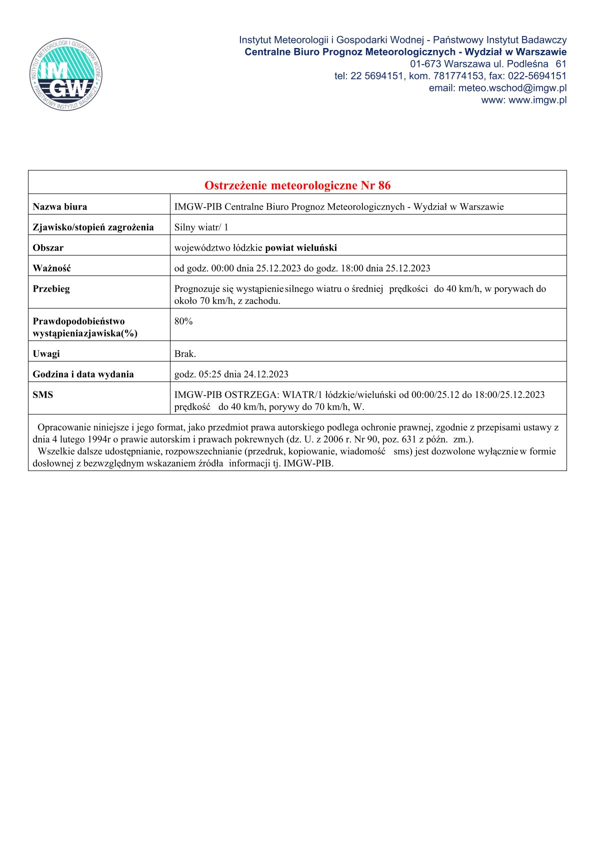 20231224 ostrzeżenie meteorologiczne