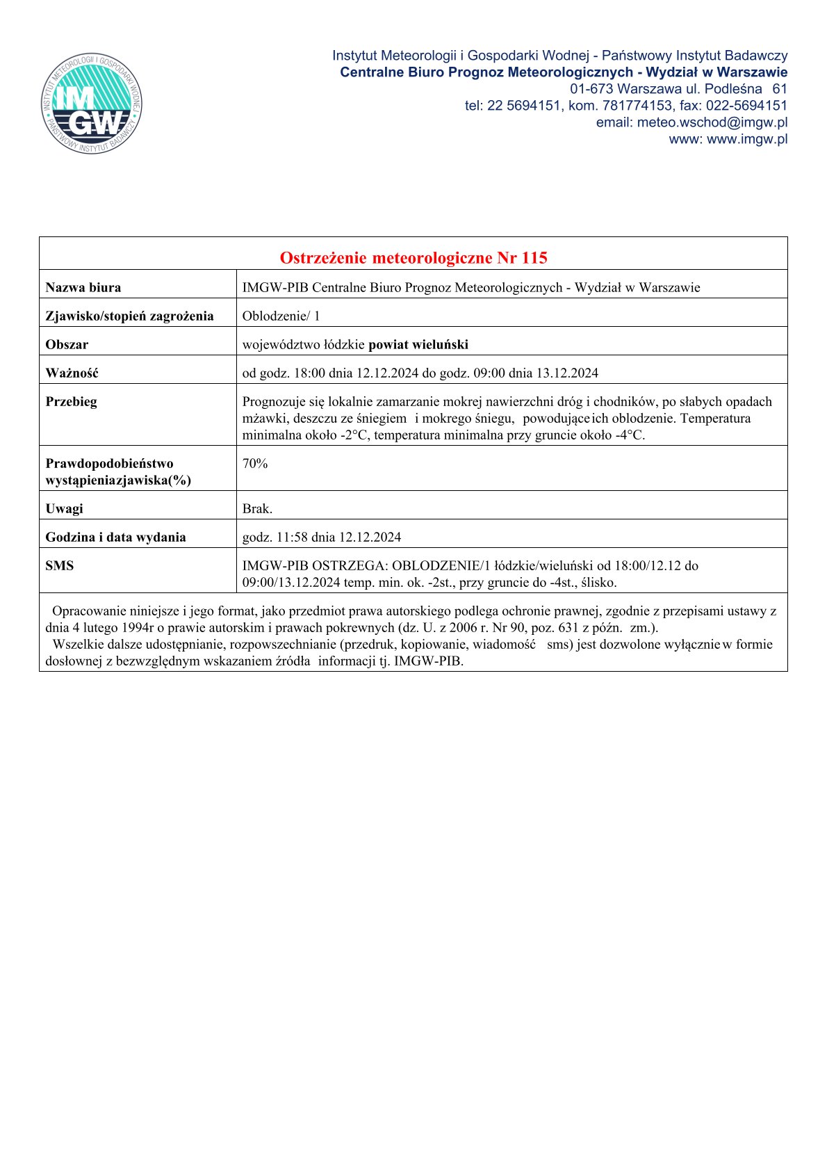 12.12.2024 ostrzeżenie meteo