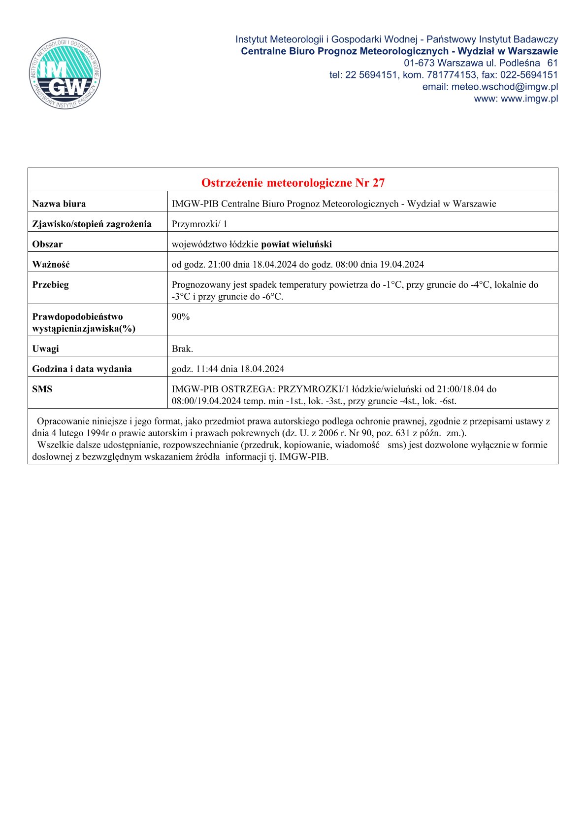 20240418 ostrzeżenie przymrozki