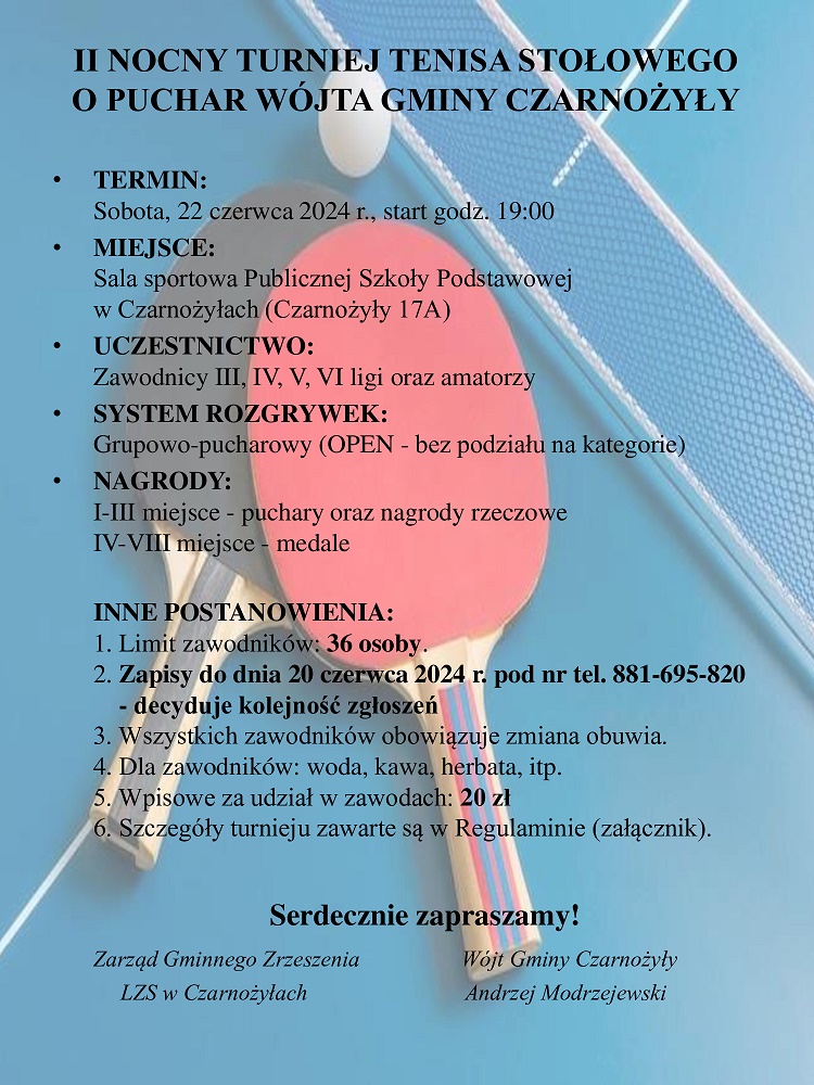 20240611 Ogłoszenie II Nocny Turniej Tenisa Stołowego