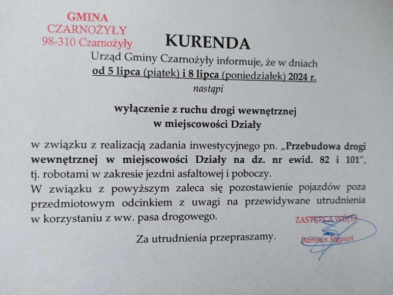 20240703 utrudnienia droga działy