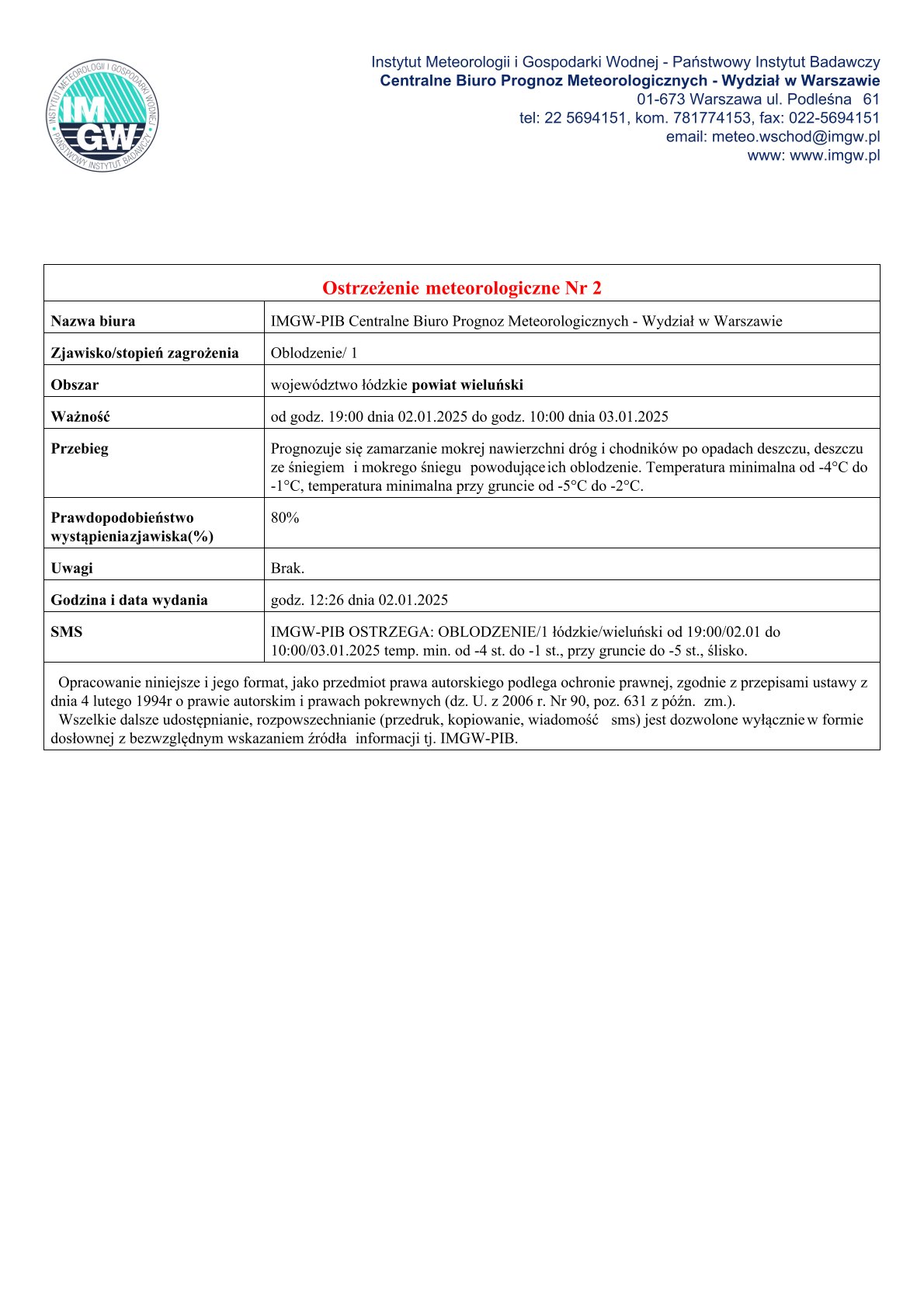 02.01.2025 ostrzeżenie meteo