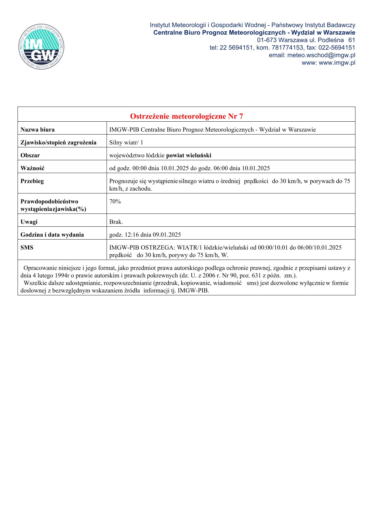 09.01.2025 ostrzeżenie meteo